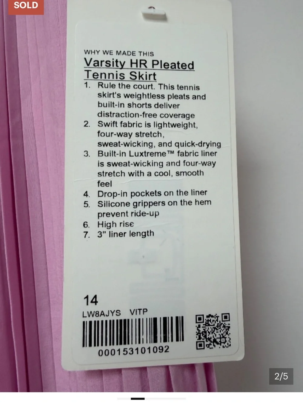 lululemon varsity athletica Pleated Mini Skirt in Light Pink NWT size 14